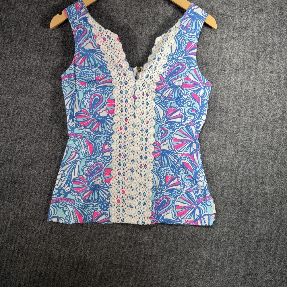 Vintage Lilly Pulitzer Y2K Babydoll Tank Top Women 4 Coquette Pineapple Tropical